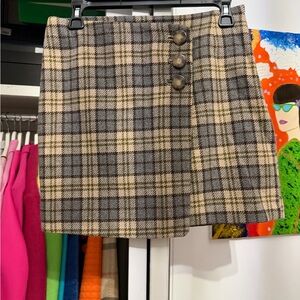 Sezane Gray and Cream Plaid Mini Skirt
